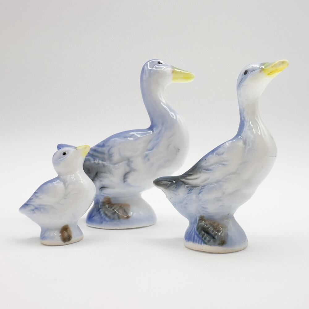 Mini Bone China Duck Family Figurines Porcelain Blue Ducks Geese Hand Painted - Picture 12 of 13